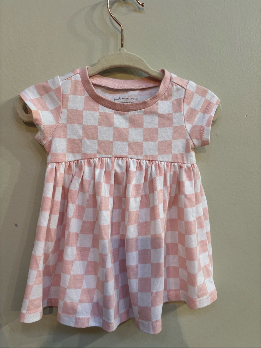 First Impressions Pink and White Checkered Short Sleeve Top